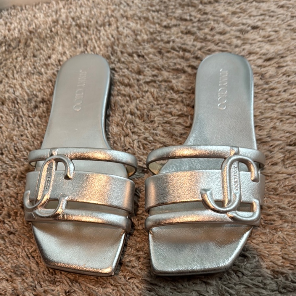 Jimmy Choo Silver Sandals with Metallic Finish